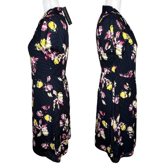 Banana Republic New Dress Twist Neck Short Sleeve Sheath Floral Navy Blue 0 XS - Picture 5 of 16